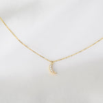 14K Gold Tiny Diamond Moon Necklace - Sash Jewelry