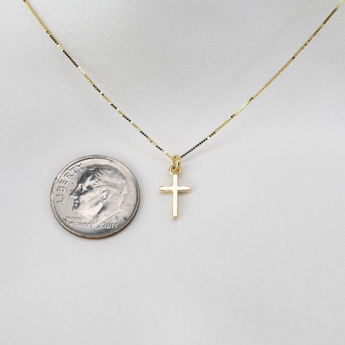 14K Gold Tiny Hammered Cross Necklace - Sash Jewelry