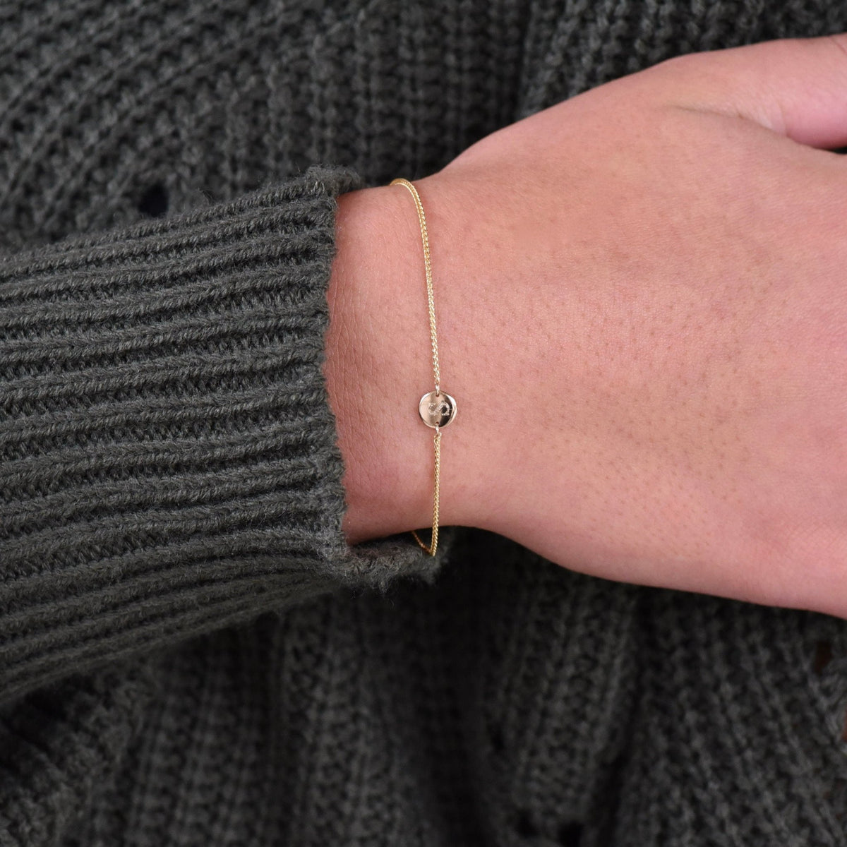 14K Gold Tiny Initial Bracelet – Solid Gold Personalized Letter Bracelet - Sash Jewelry