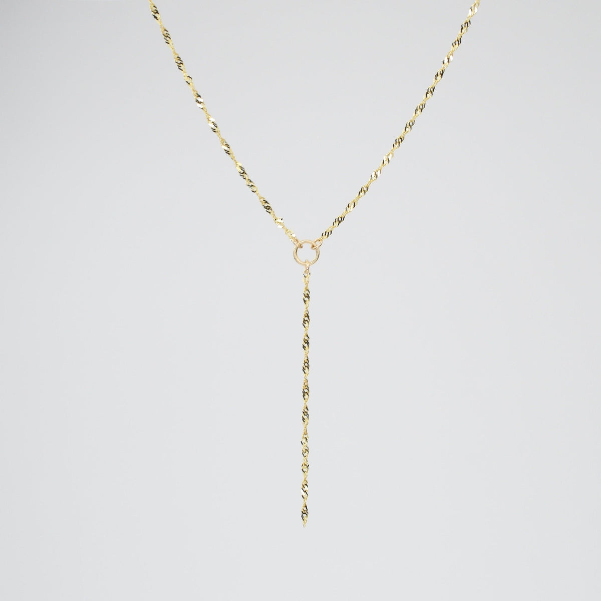 14K Gold Y Necklace – Delicate Sparkle Drop Chain Necklace - Sash Jewelry