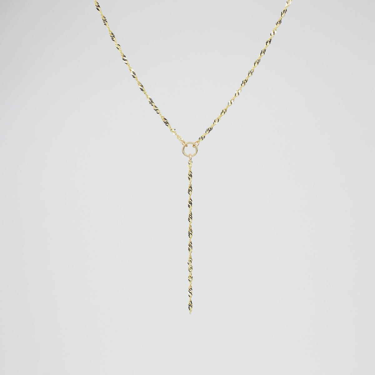 14K Gold Y Necklace – Delicate Sparkle Drop Chain Necklace - Sash Jewelry