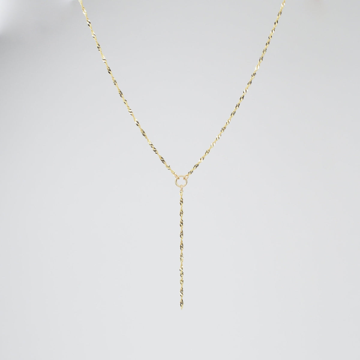 14K Gold Y Necklace – Delicate Sparkle Drop Chain Necklace - Sash Jewelry