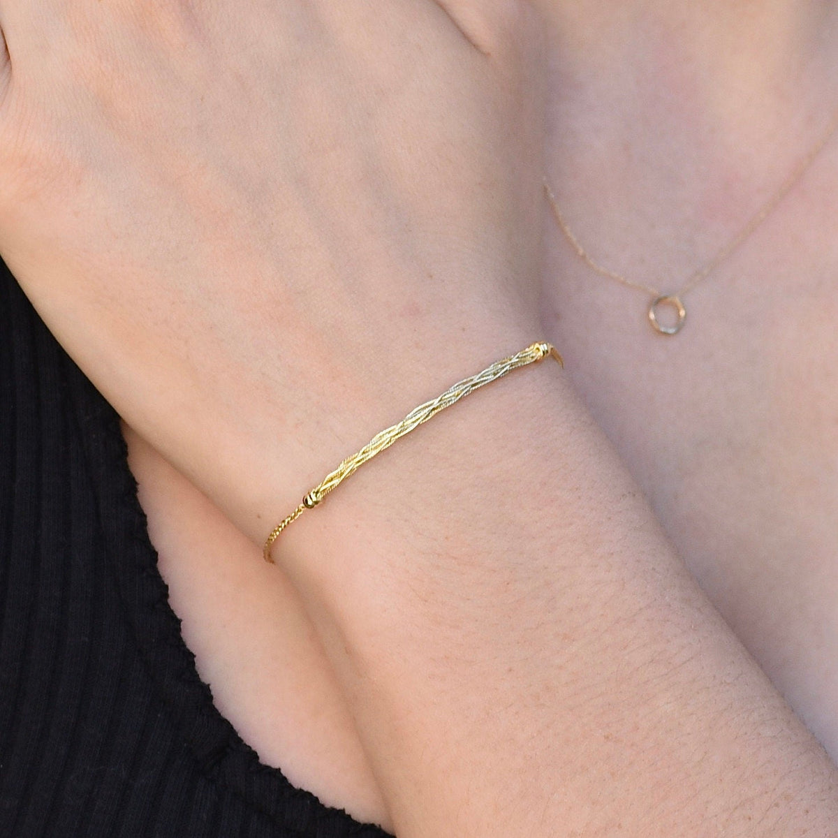 14K Solid Gold Adjustable Bracelet - Sash Jewelry