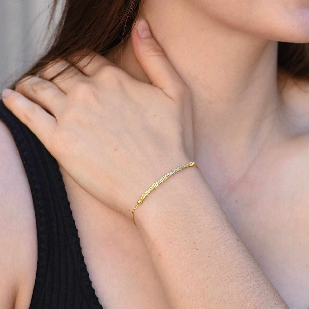 14K Solid Gold Adjustable Bracelet - Sash Jewelry