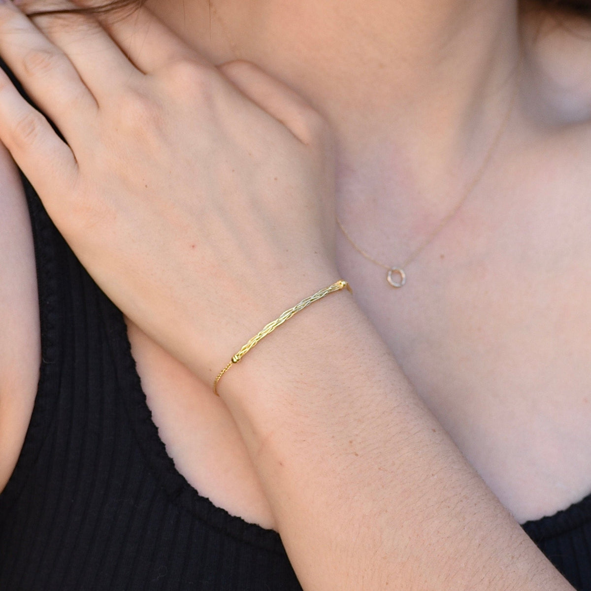 14K Solid Gold Adjustable Bracelet - Sash Jewelry