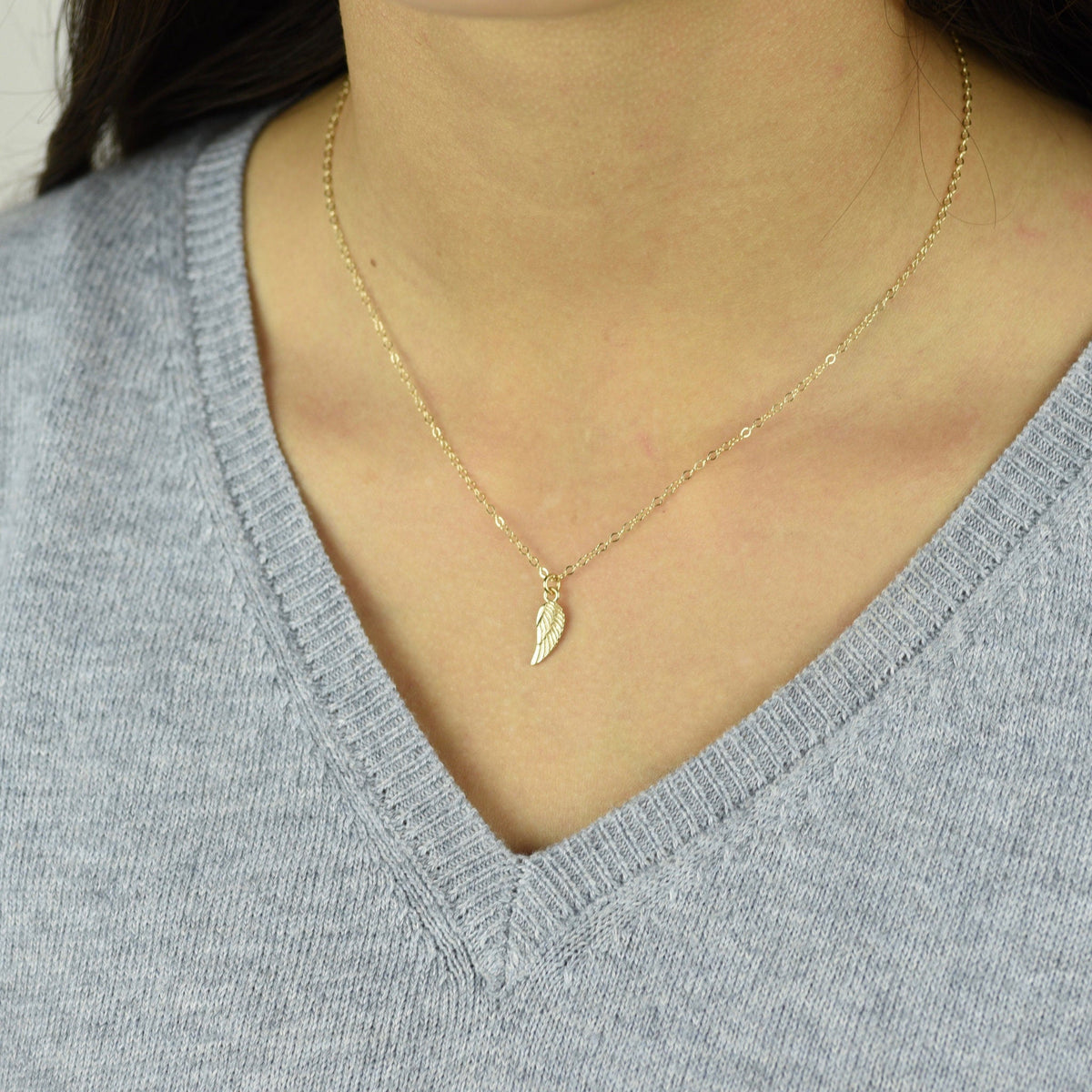 14K Solid Gold Angel Wing Necklace - Sash Jewelry