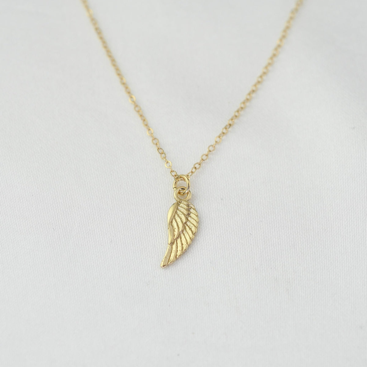 14K Solid Gold Angel Wing Necklace - Sash Jewelry