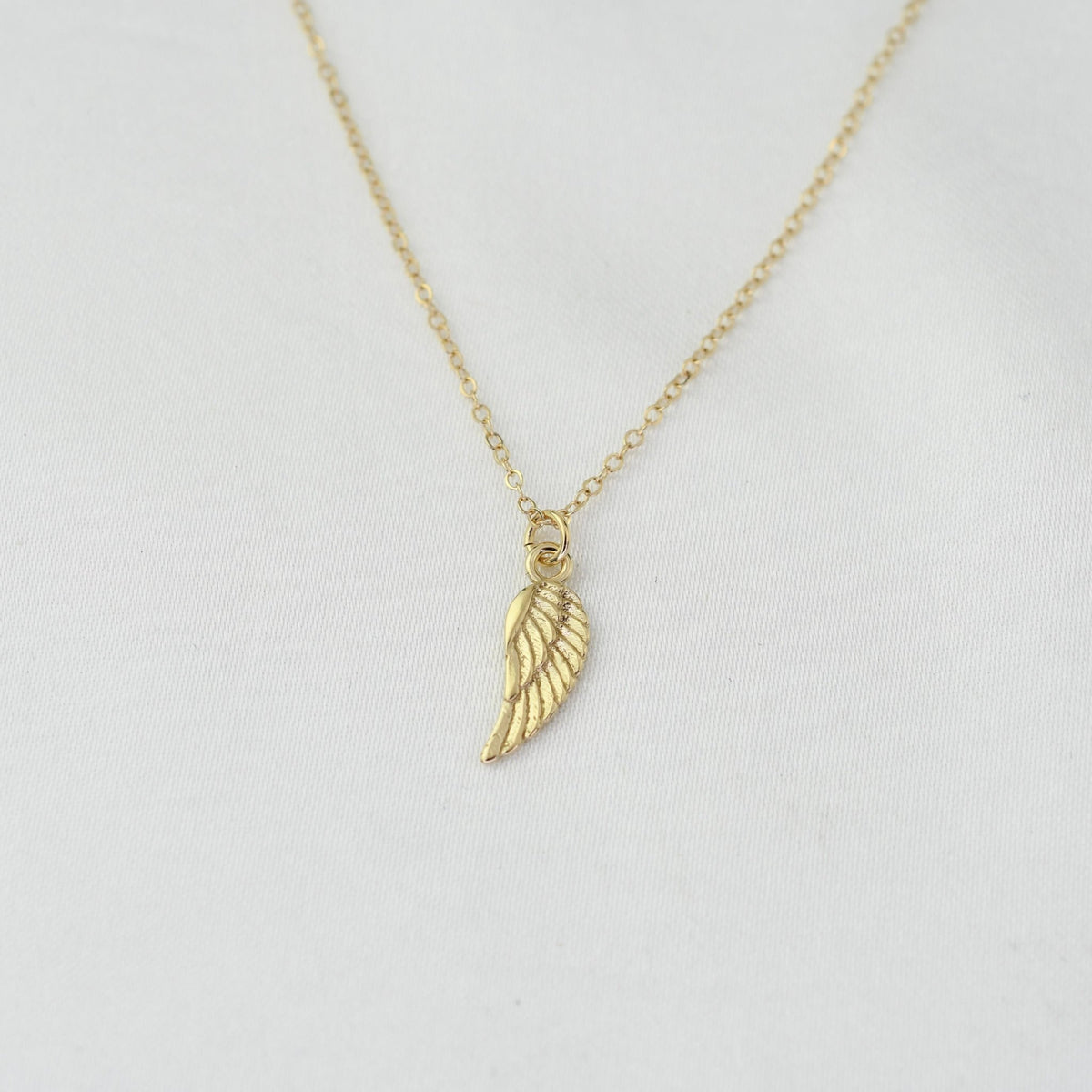 14K Solid Gold Angel Wing Necklace - Sash Jewelry