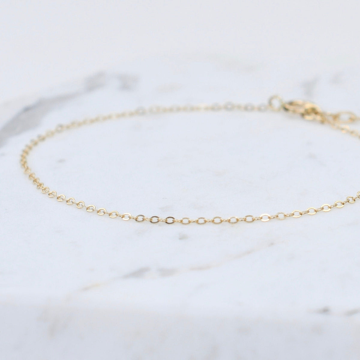 14K Solid Gold Anklet – 1.5mm Flat Cable Chain, Delicate Minimalist Anklet - Sash Jewelry