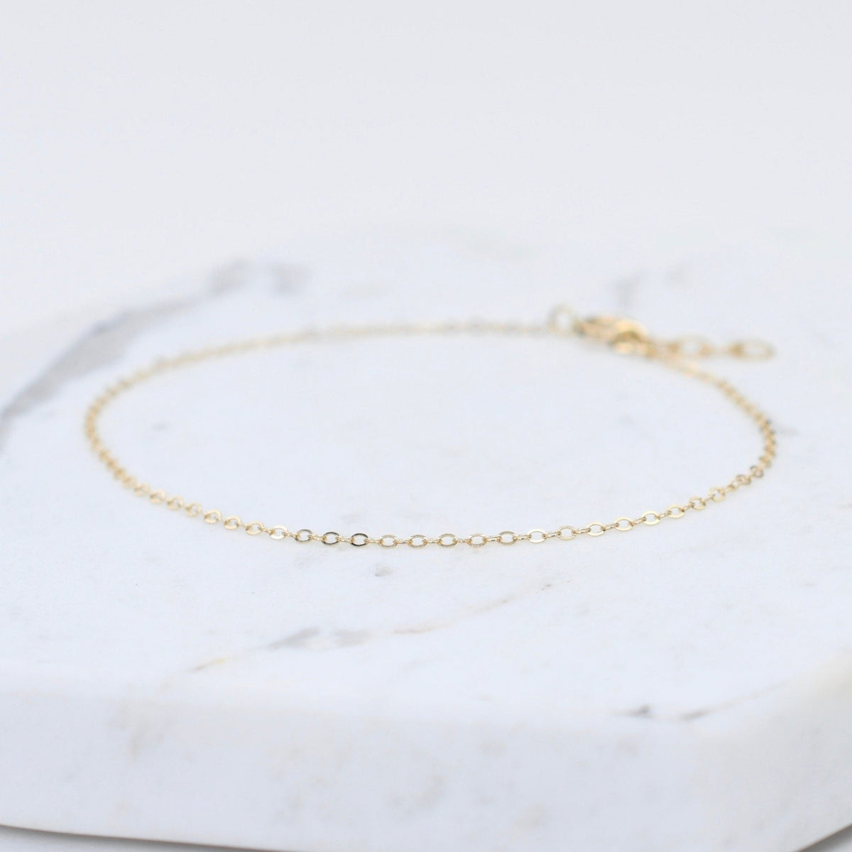 14K Solid Gold Anklet – 1.5mm Flat Cable Chain, Delicate Minimalist Anklet - Sash Jewelry