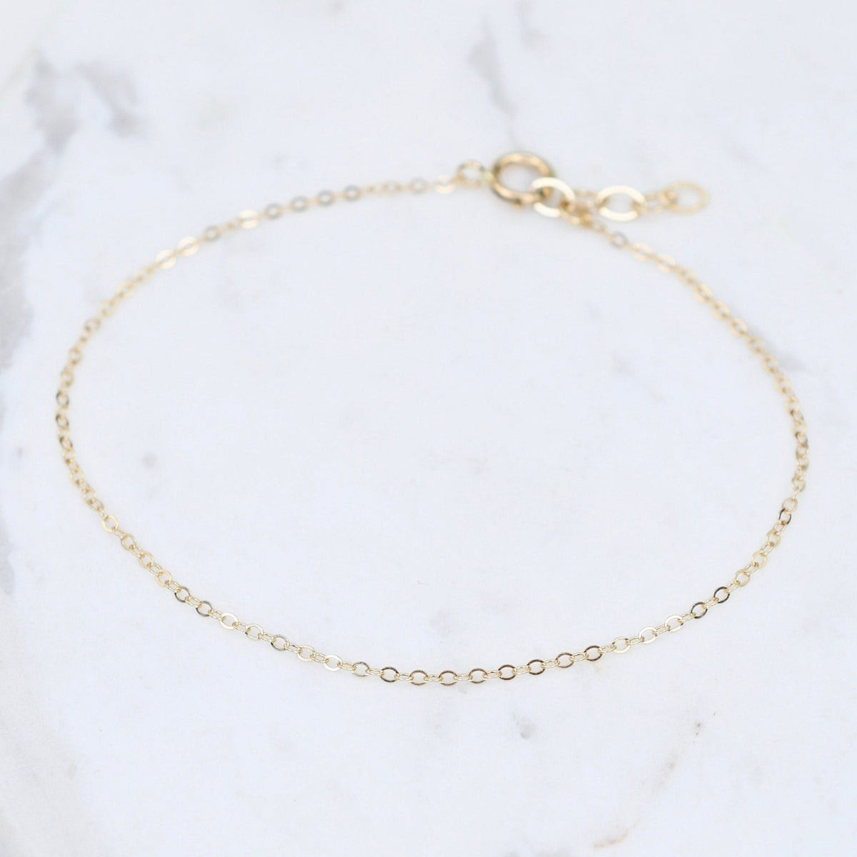14K Solid Gold Anklet – 1.5mm Flat Cable Chain, Delicate Minimalist Anklet - Sash Jewelry