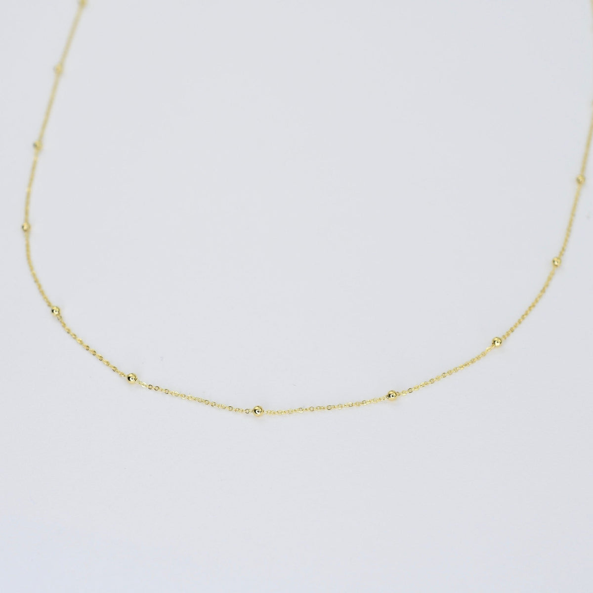 14K Solid Gold Bead Cable Chain Necklace - Sash Jewelry