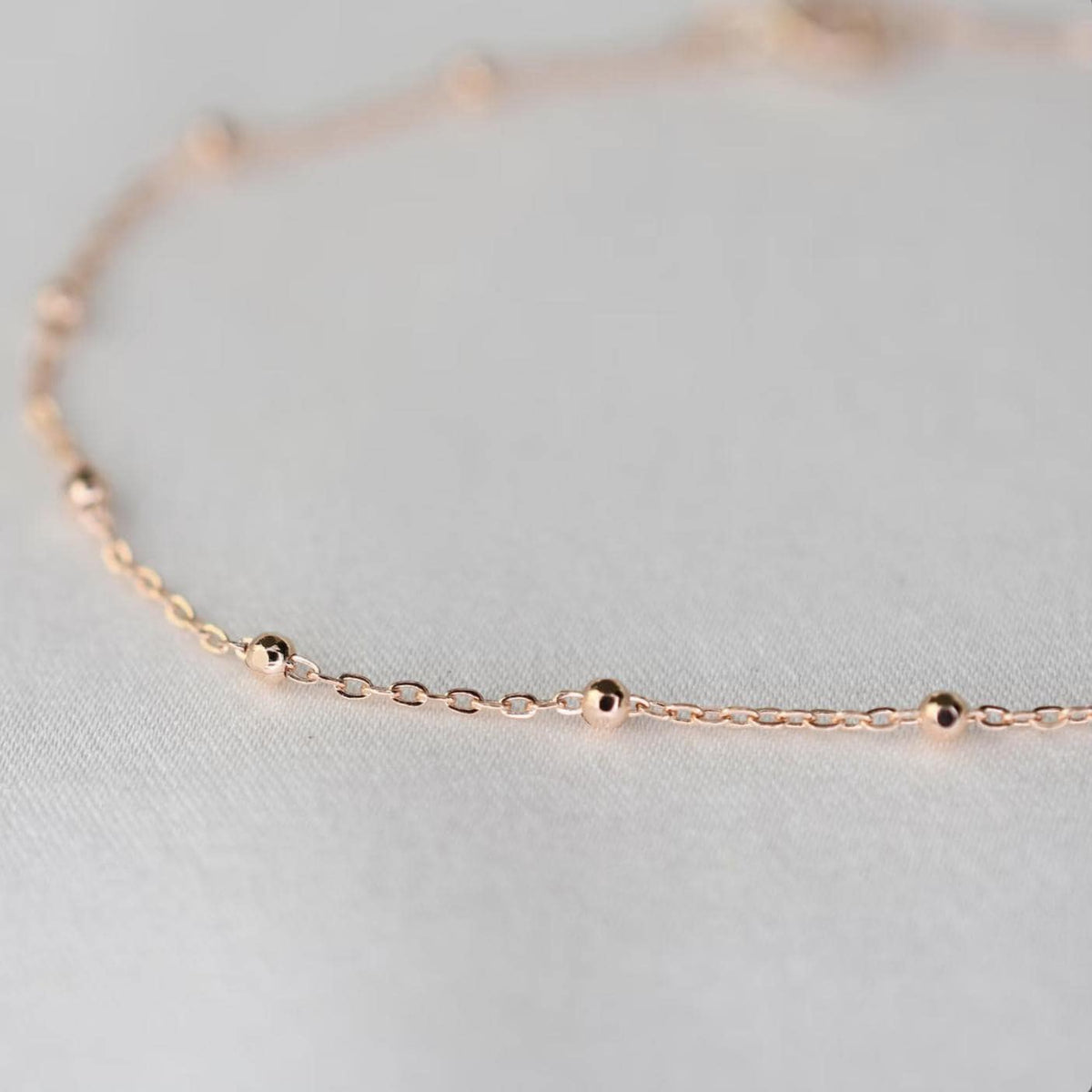 14K Solid Gold Beaded Cable Chain Necklace – Delicate 0.85mm - Sash Jewelry