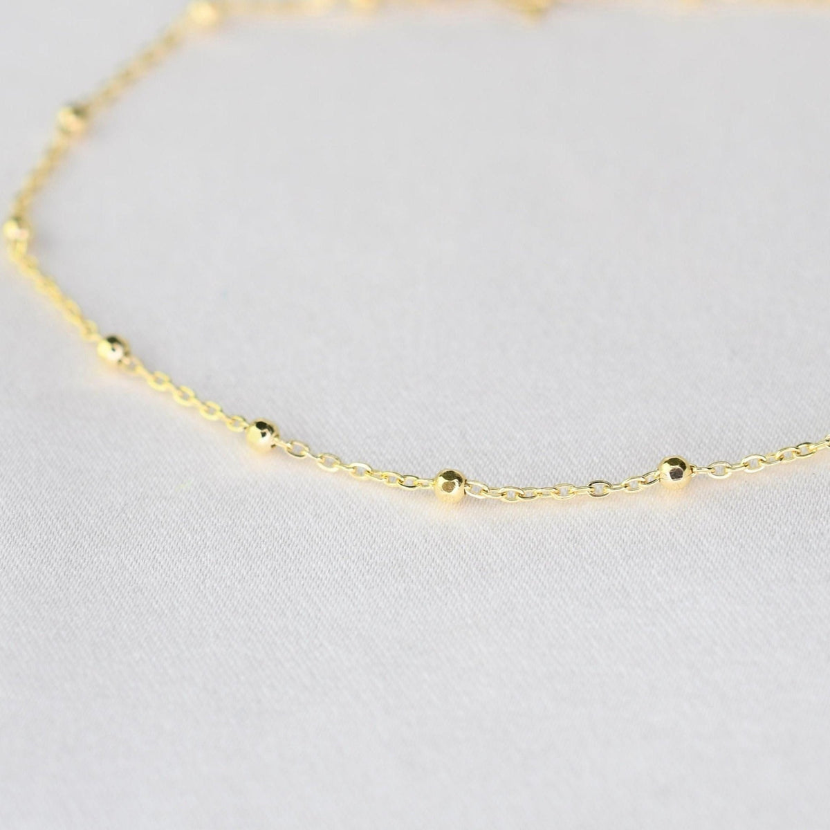 14K Solid Gold Beaded Cable Chain Necklace – Delicate 0.85mm - Sash Jewelry