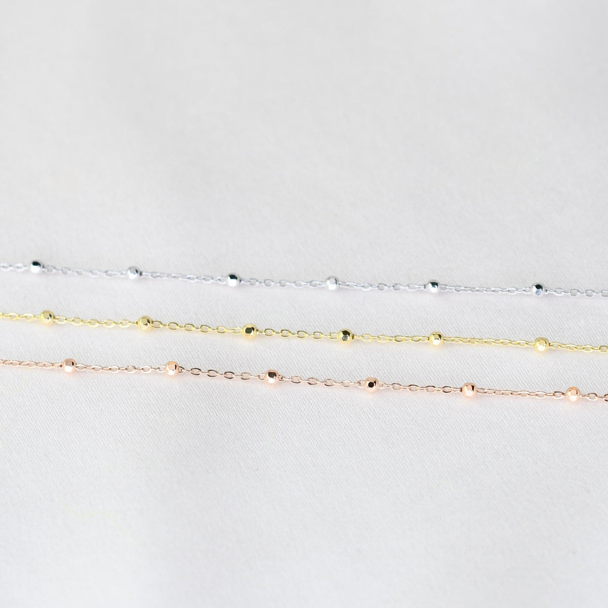 14K Solid Gold Beaded Cable Chain Necklace – Delicate 0.85mm - Sash Jewelry