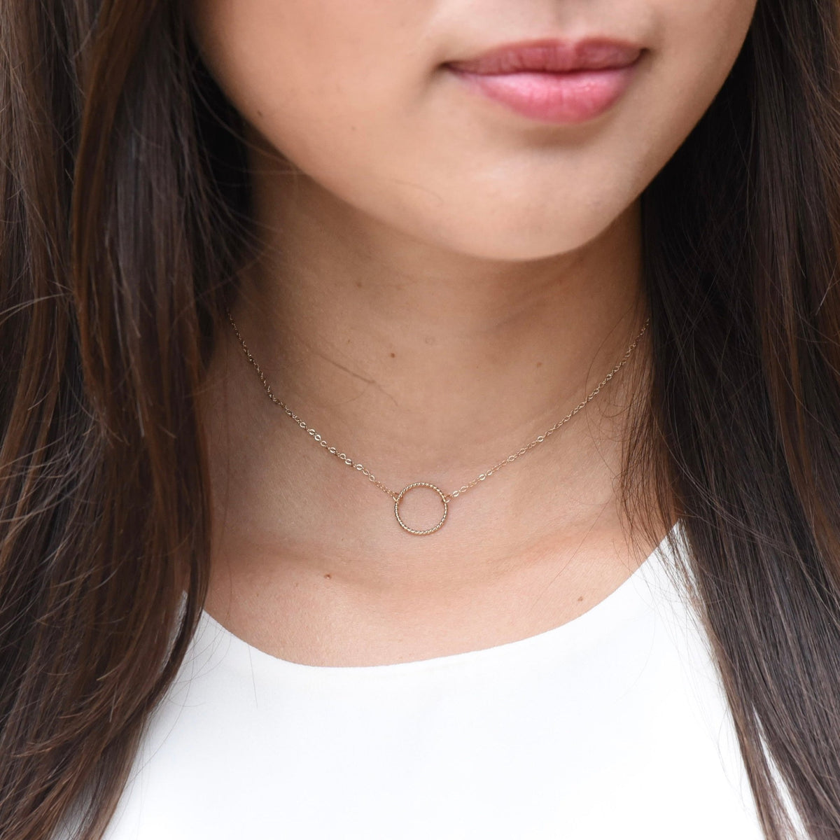 14K Solid Gold Circle Choker Necklace - Sash Jewelry