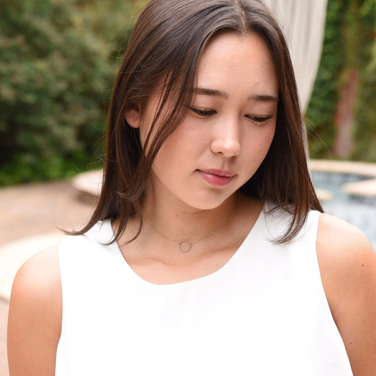 14K Solid Gold Circle Choker Necklace - Sash Jewelry