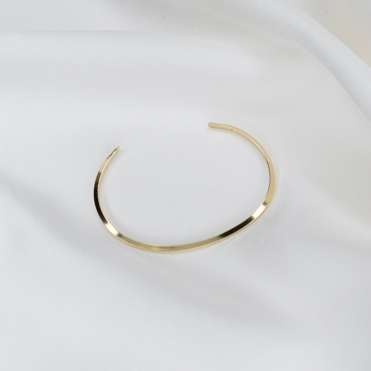 14K Solid Gold Cuff Bracelet – Minimalist Gold Cuff, Thin Open Bracelet - Sash Jewelry