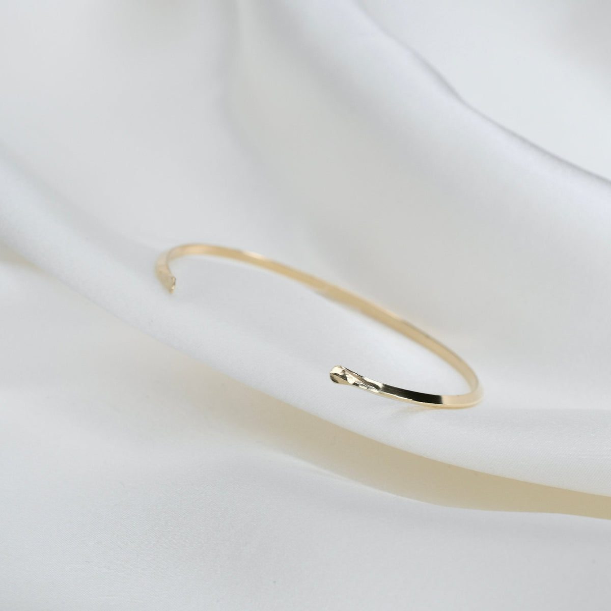 14K Solid Gold Cuff Bracelet – Minimalist Gold Cuff, Thin Open Bracelet - Sash Jewelry