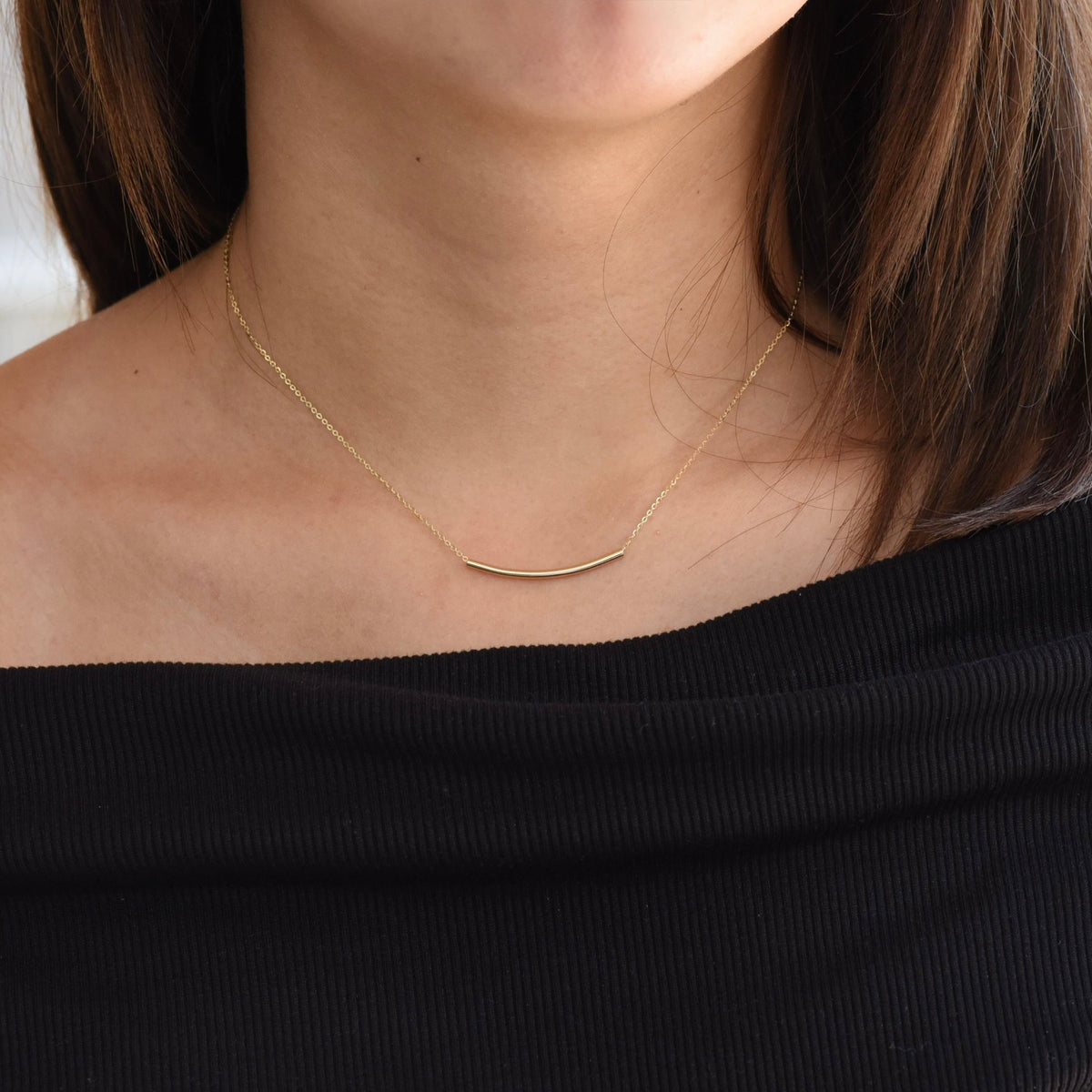 14K Solid Gold Curved Tube Bead - Sash Jewelry