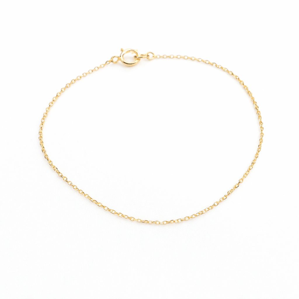 14K Solid Gold Dainty Bracelet – 1mm Diamond Cut Cable Chain Sparkle Bracelet - Sash Jewelry