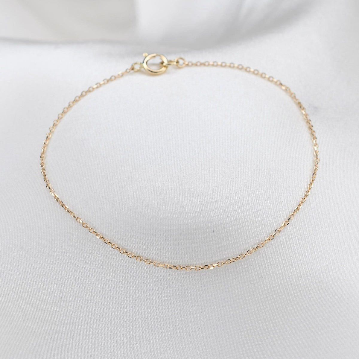 14K Solid Gold Dainty Bracelet – 1mm Diamond Cut Cable Chain Sparkle Bracelet - Sash Jewelry