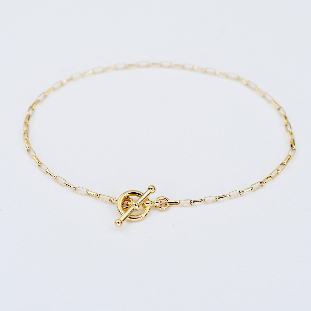 14K Solid Gold Dainty Toggle Bracelet - Sash Jewelry