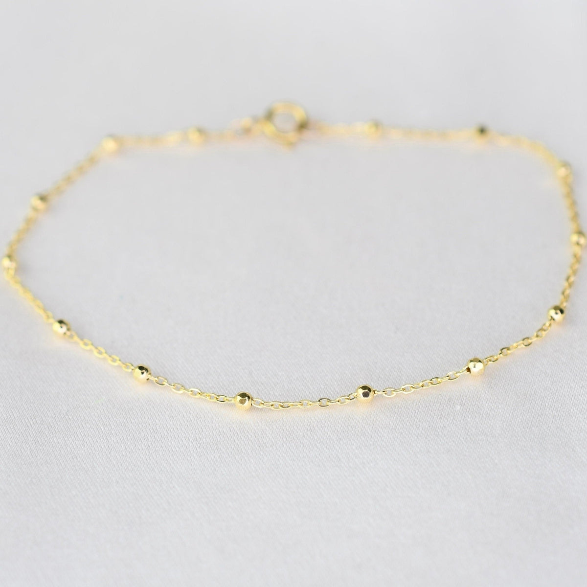 14K Solid Gold Delicate Beaded Bracelet - Sash Jewelry