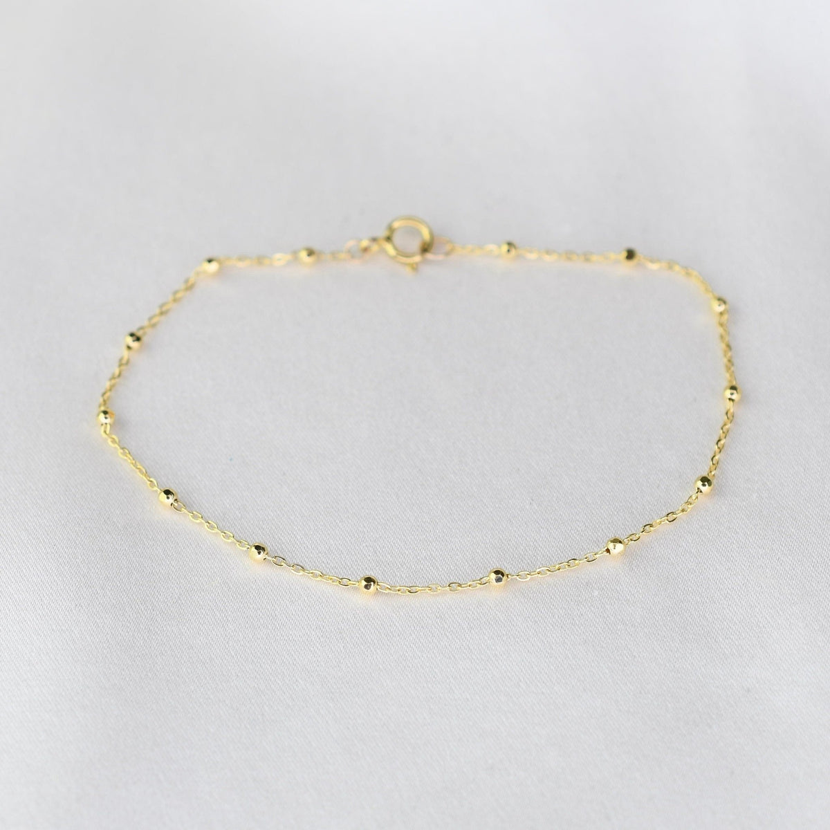 14K Solid Gold Delicate Beaded Bracelet - Sash Jewelry