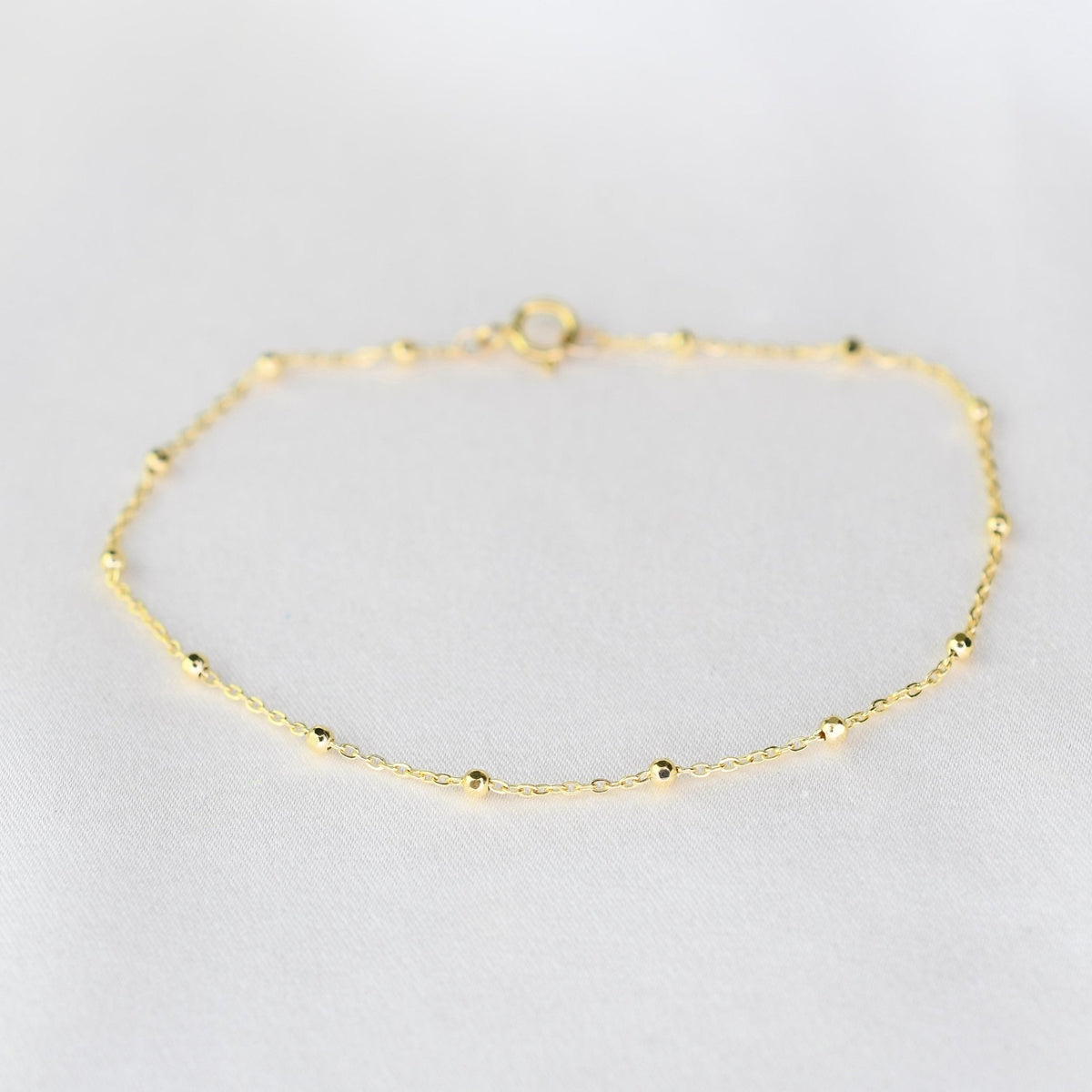 14K Solid Gold Delicate Beaded Bracelet - Sash Jewelry