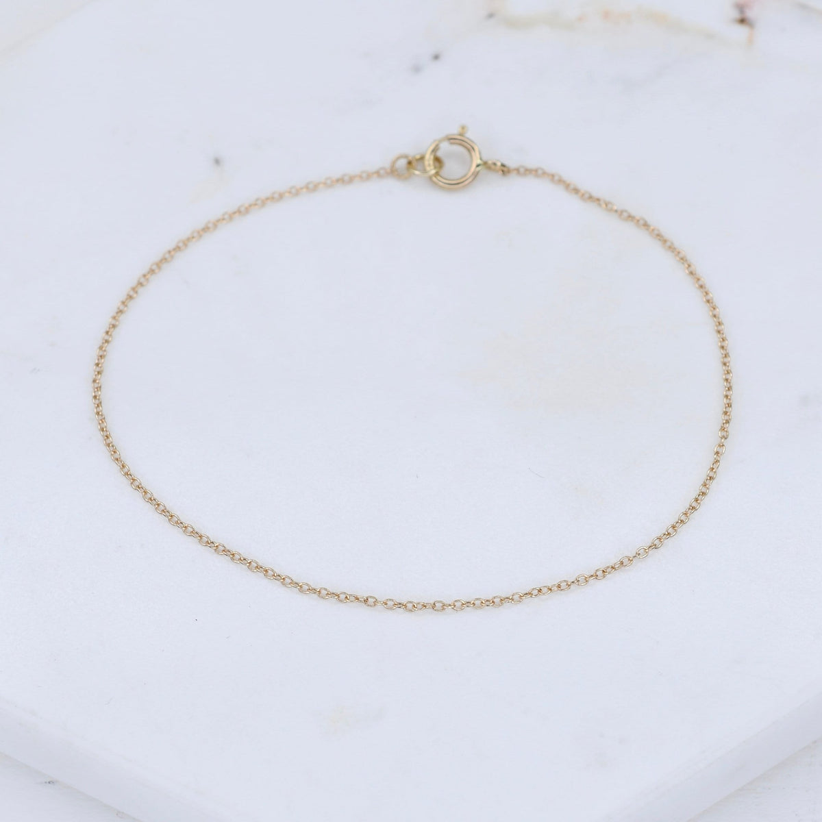 14K Solid Gold Delicate Chain Bracelet – 1mm Cable Chain Bracelet - Sash Jewelry