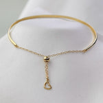 14K Solid Gold Hammered Bar Bracelet – Dainty Gold Bar Bracelet with Tiny Heart Charm - Sash Jewelry