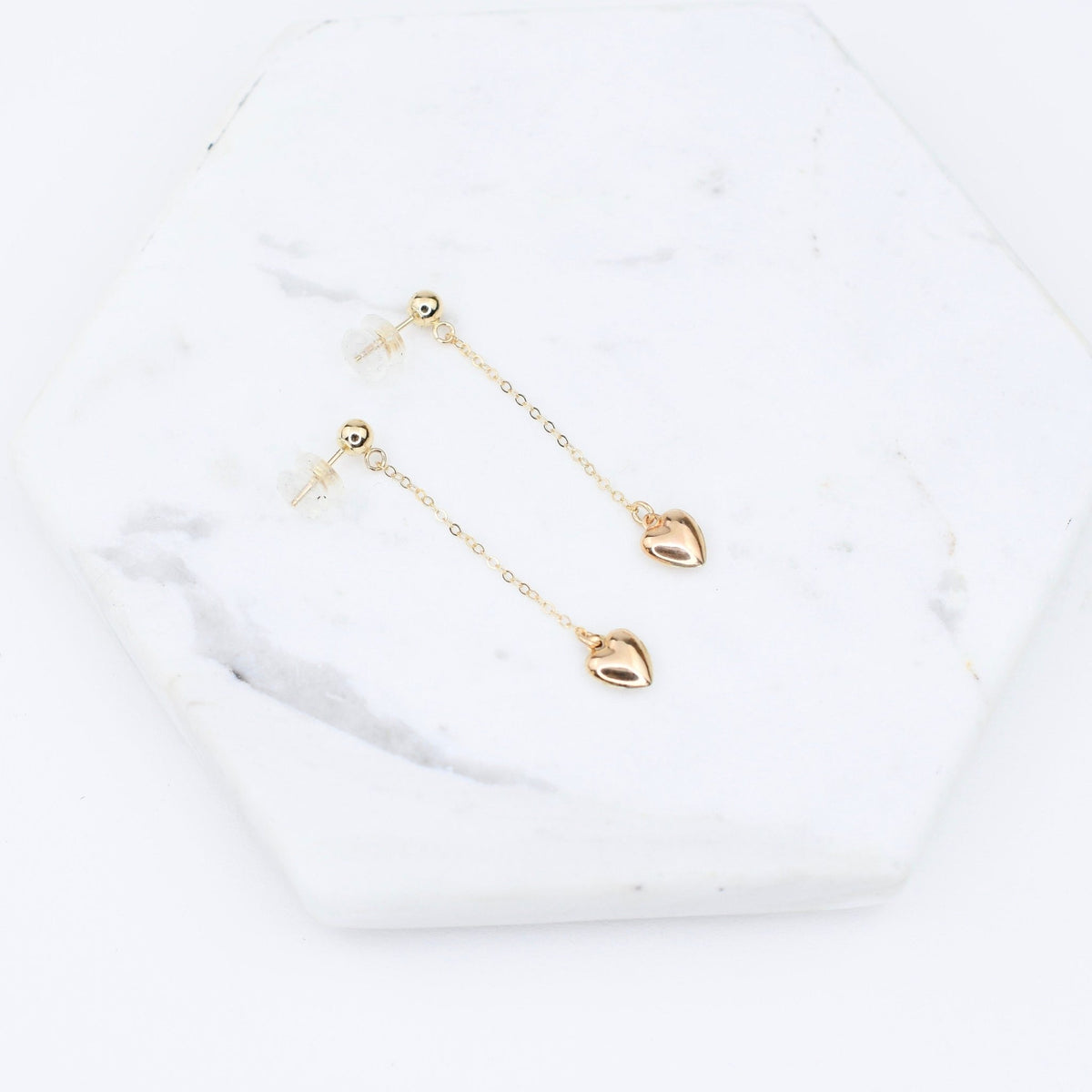 14K Solid Gold Heart Drop Earrings – Minimalist Gold Jewelry Gift - Sash Jewelry