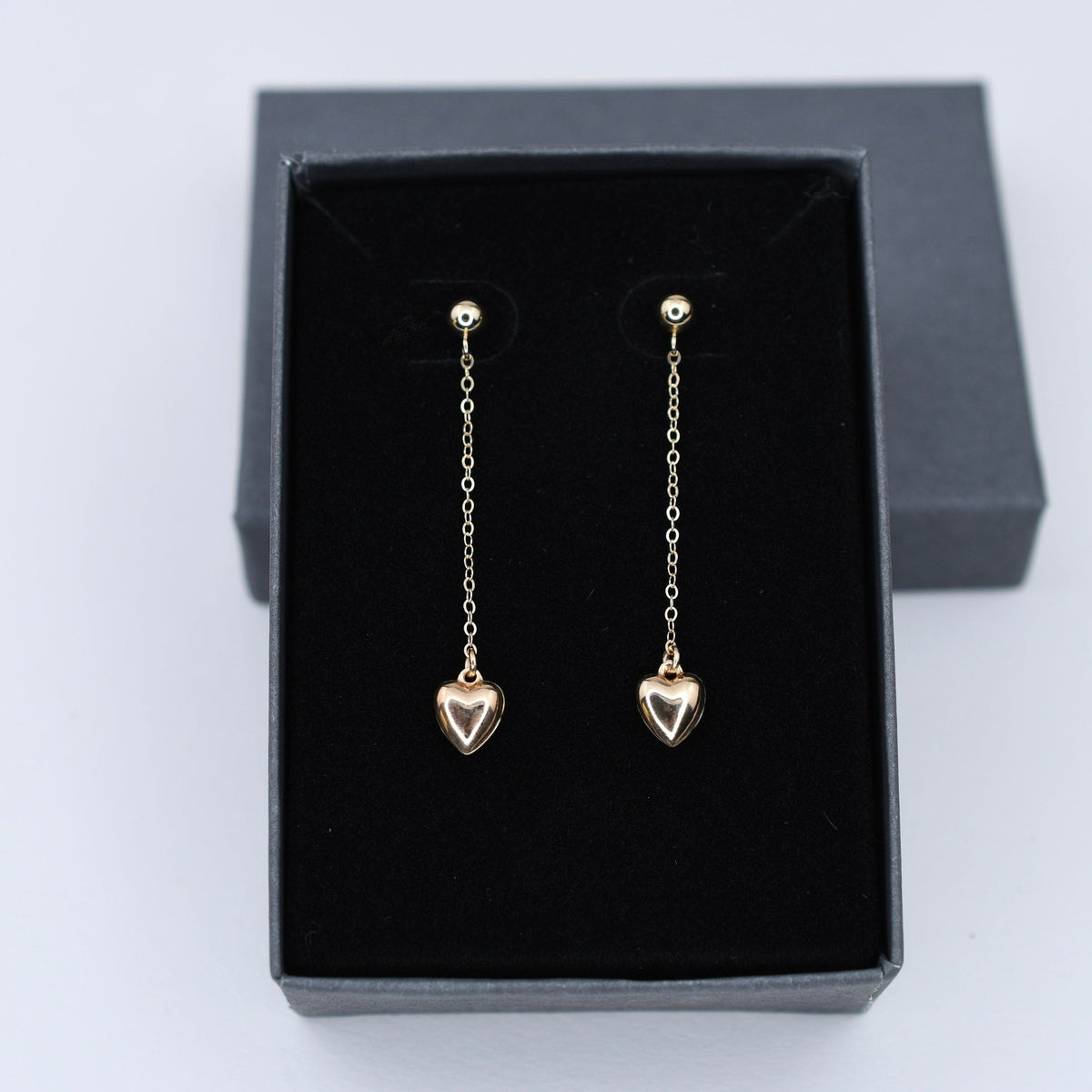 14K Solid Gold Heart Drop Earrings – Minimalist Gold Jewelry Gift - Sash Jewelry