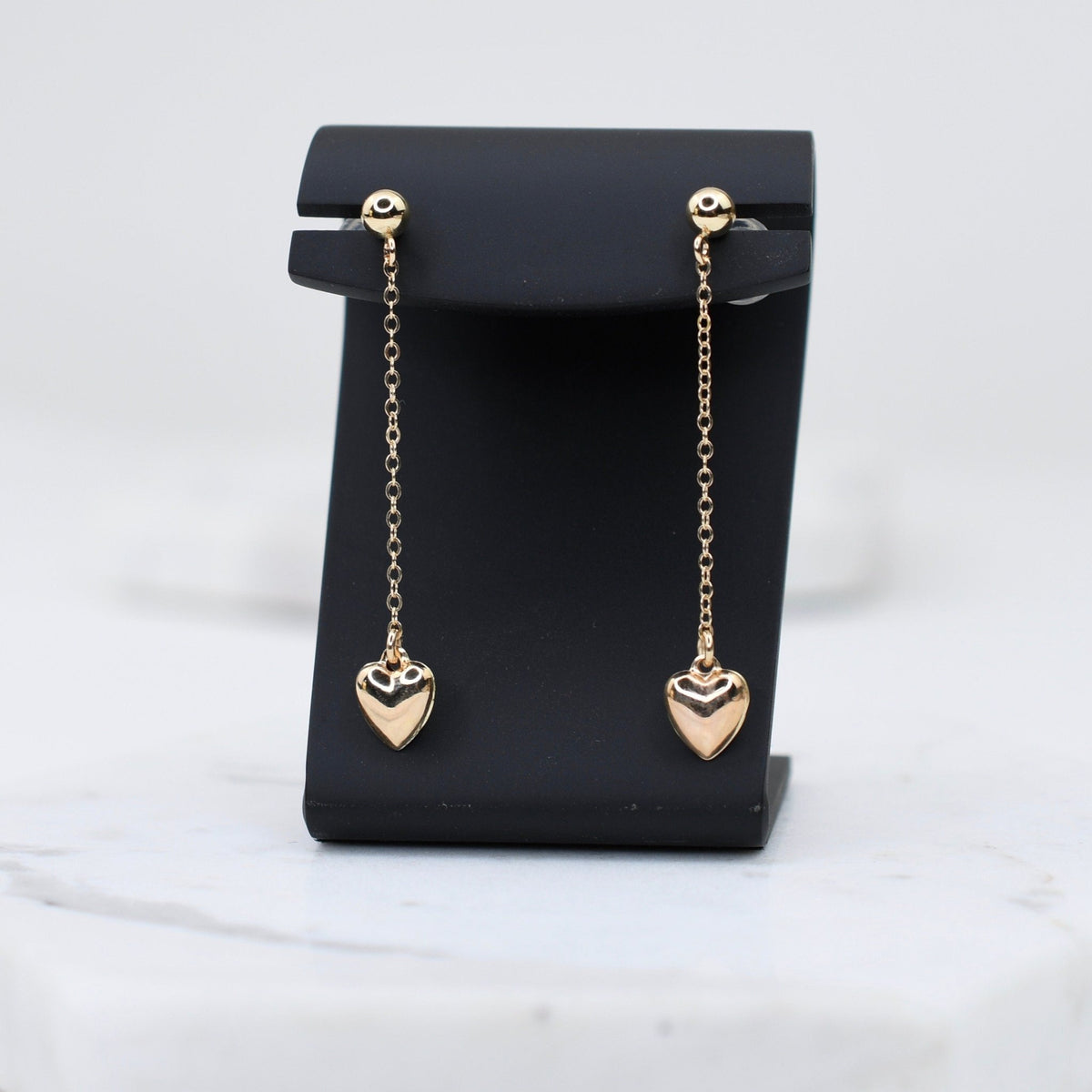 14K Solid Gold Heart Drop Earrings – Minimalist Gold Jewelry Gift - Sash Jewelry