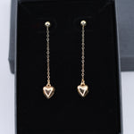 14K Solid Gold Heart Drop Earrings – Minimalist Gold Jewelry Gift - Sash Jewelry