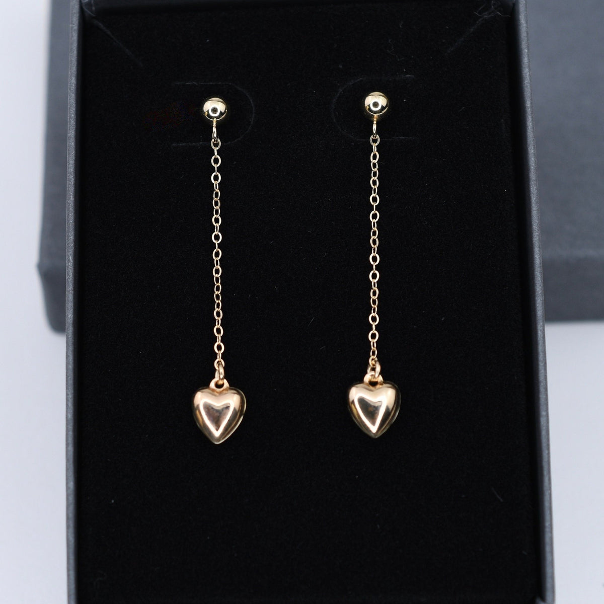 14K Solid Gold Heart Drop Earrings – Minimalist Gold Jewelry Gift - Sash Jewelry