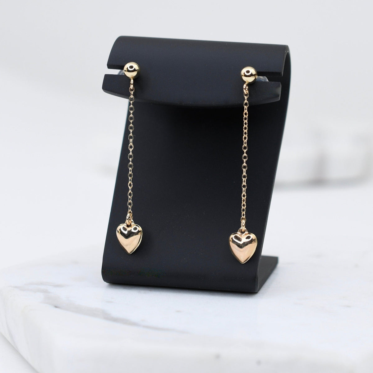 14K Solid Gold Heart Drop Earrings – Minimalist Gold Jewelry Gift - Sash Jewelry