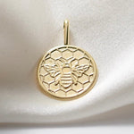 14K Solid Gold Honeycomb Bee Necklace – Dainty Minimalist Nature Charm - Sash Jewelry