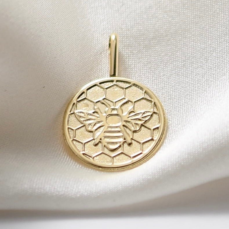 14K Solid Gold Honeycomb Bee Necklace – Dainty Minimalist Nature Charm - Sash Jewelry