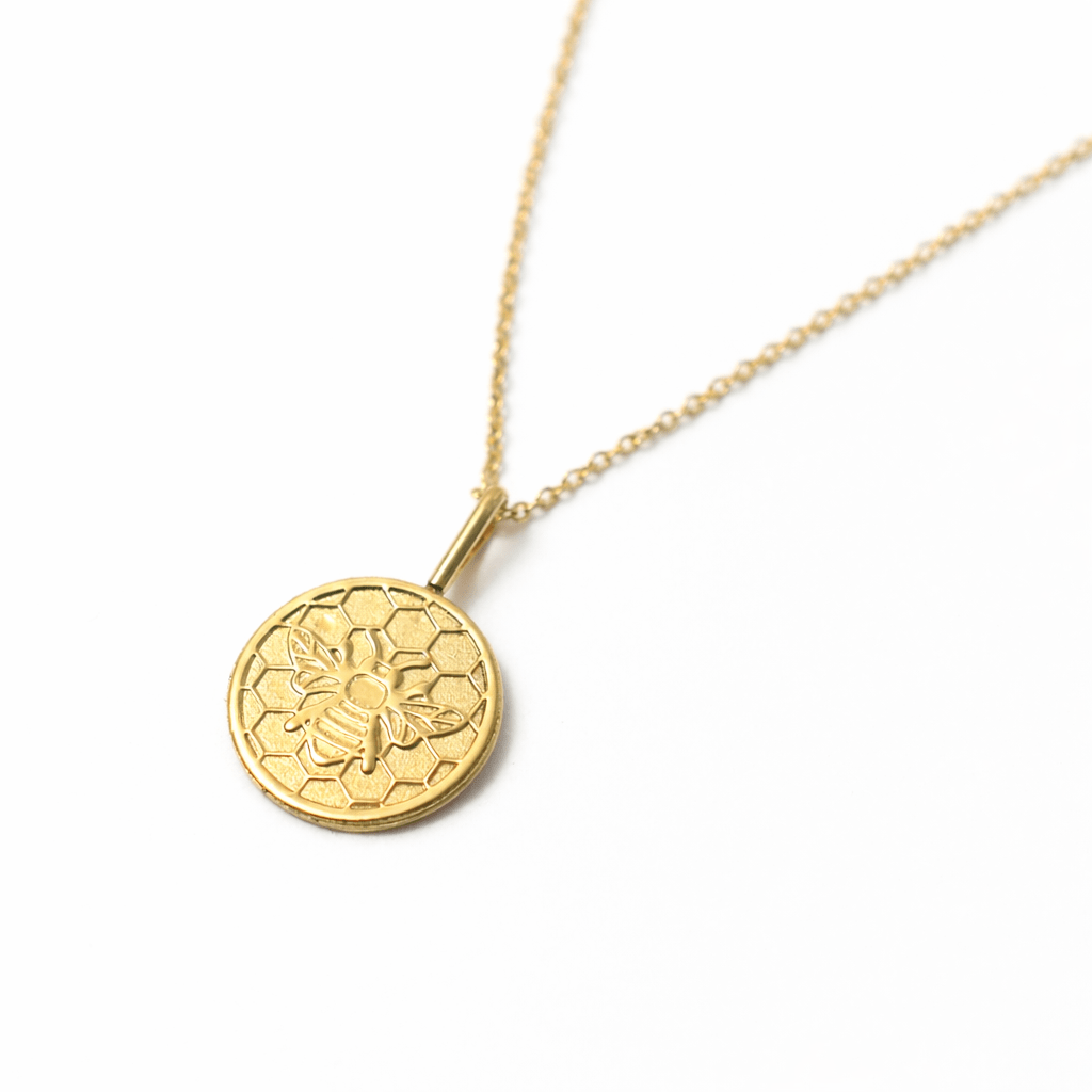 14K Solid Gold Honeycomb Bee Necklace – Dainty Minimalist Nature Charm - Sash Jewelry