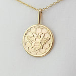 14K Solid Gold Honeycomb Bee Necklace – Dainty Minimalist Nature Charm - Sash Jewelry