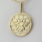 14K Solid Gold Honeycomb Bee Necklace – Dainty Minimalist Nature Charm - Sash Jewelry