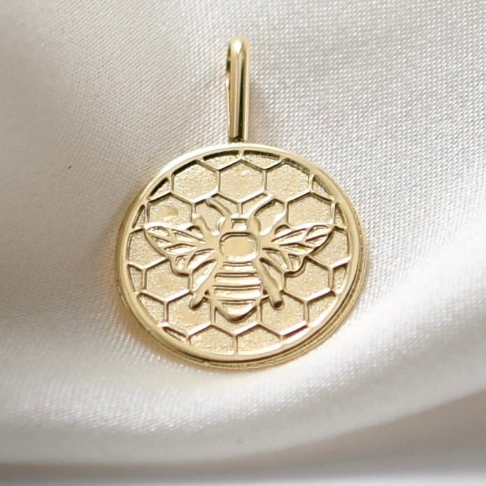 14K Solid Gold Honeycomb Bee Necklace – Dainty Minimalist Nature Charm - Sash Jewelry