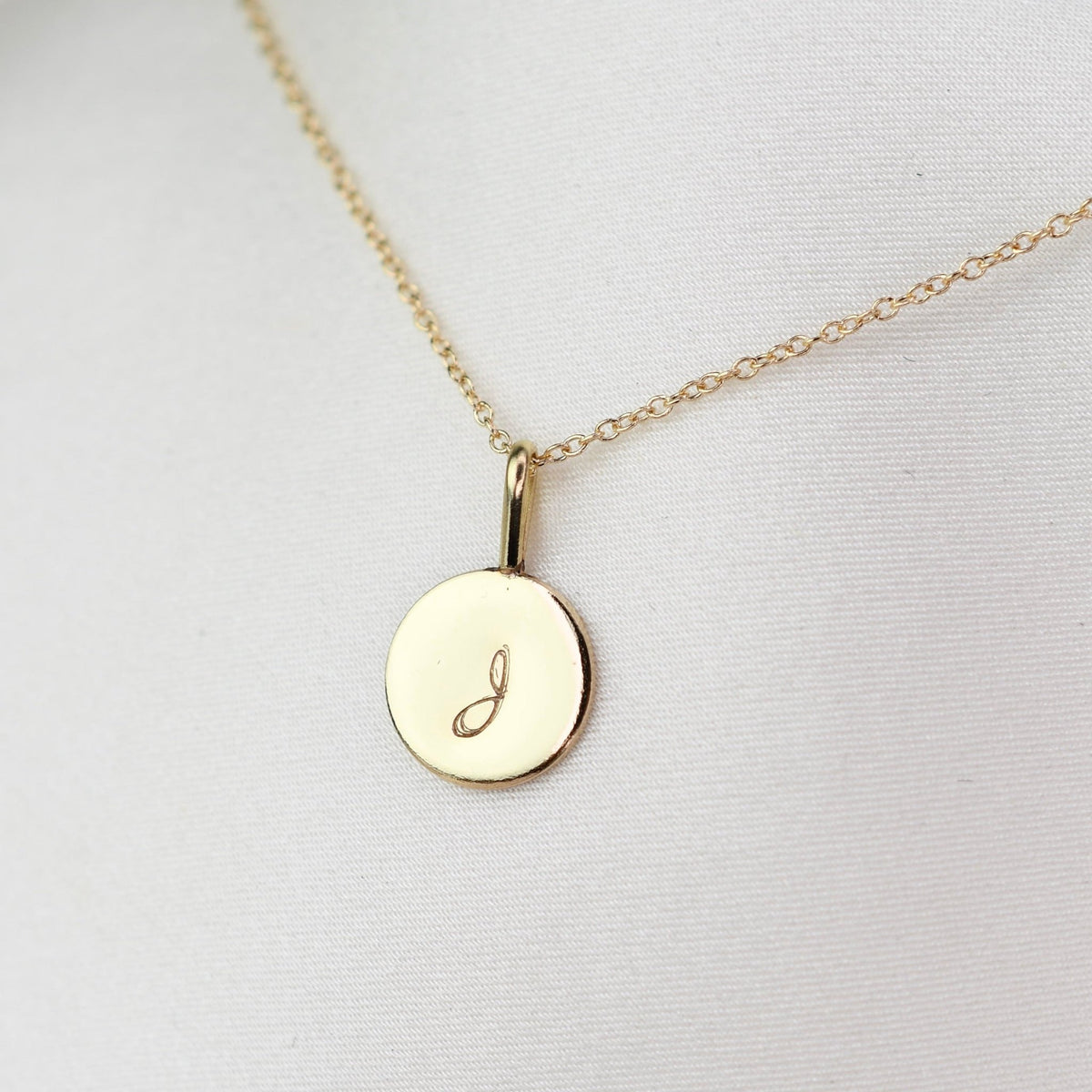 14K Solid Gold Initial Charm Necklace – Minimalist Gold Disc Necklace - Sash Jewelry