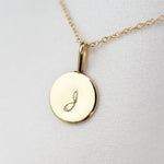 14K Solid Gold Initial Charm Necklace – Minimalist Gold Disc Necklace - Sash Jewelry