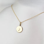 14K Solid Gold Initial Charm Necklace – Minimalist Gold Disc Necklace - Sash Jewelry