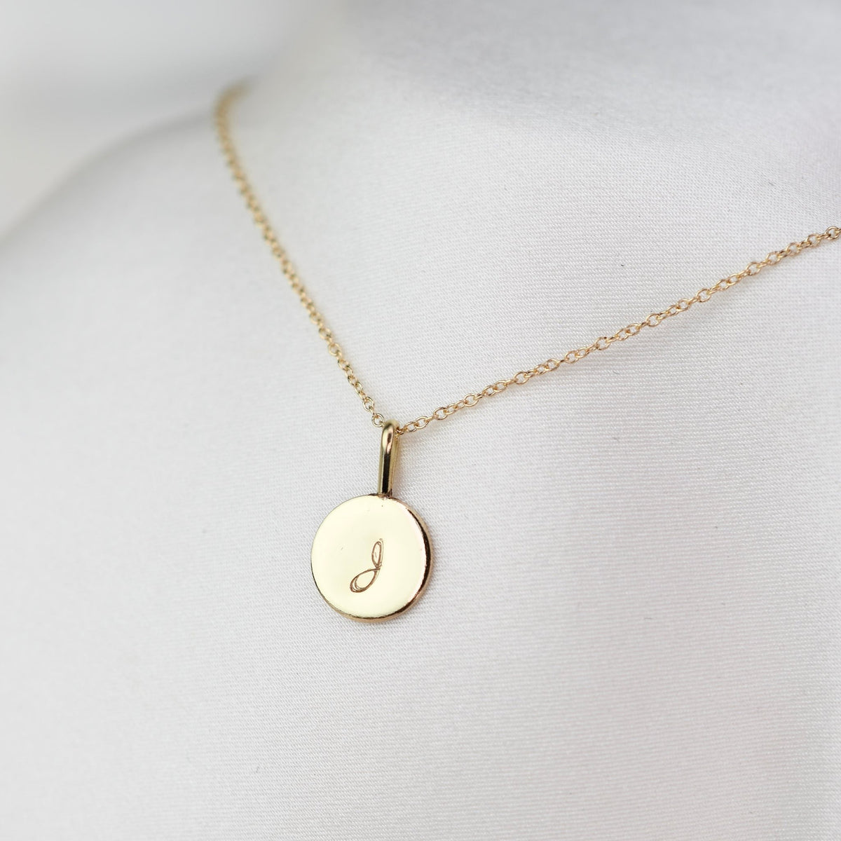 14K Solid Gold Initial Charm Necklace – Minimalist Gold Disc Necklace - Sash Jewelry