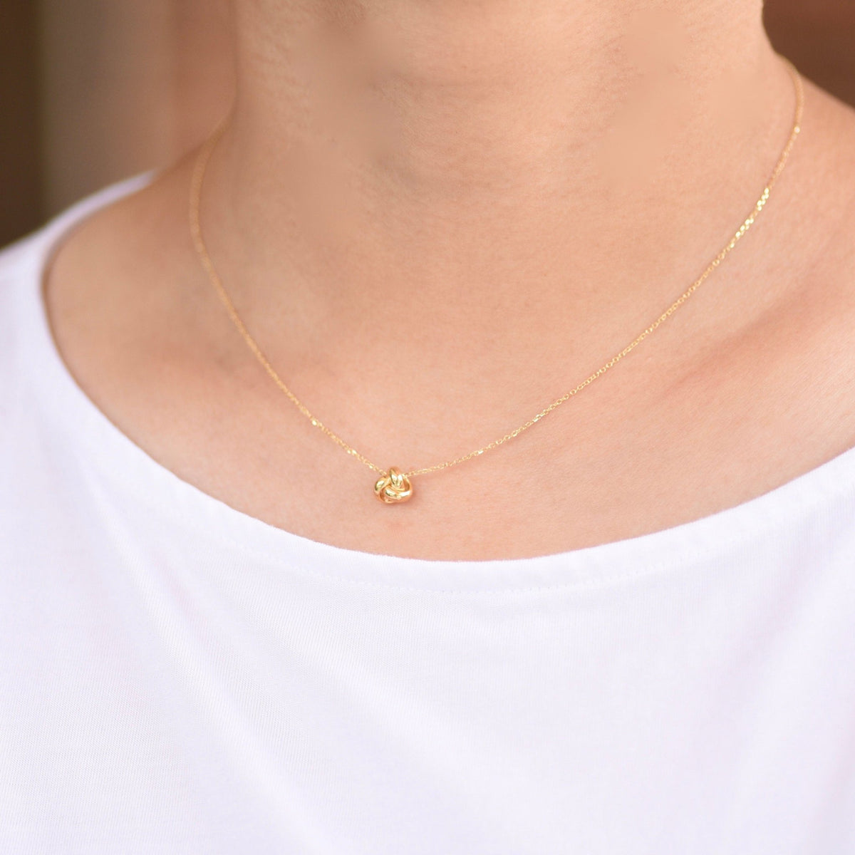 14K Solid Gold Love Knot Necklace – Dainty Yellow Gold or Three-Tone Knot Necklace - Sash Jewelry