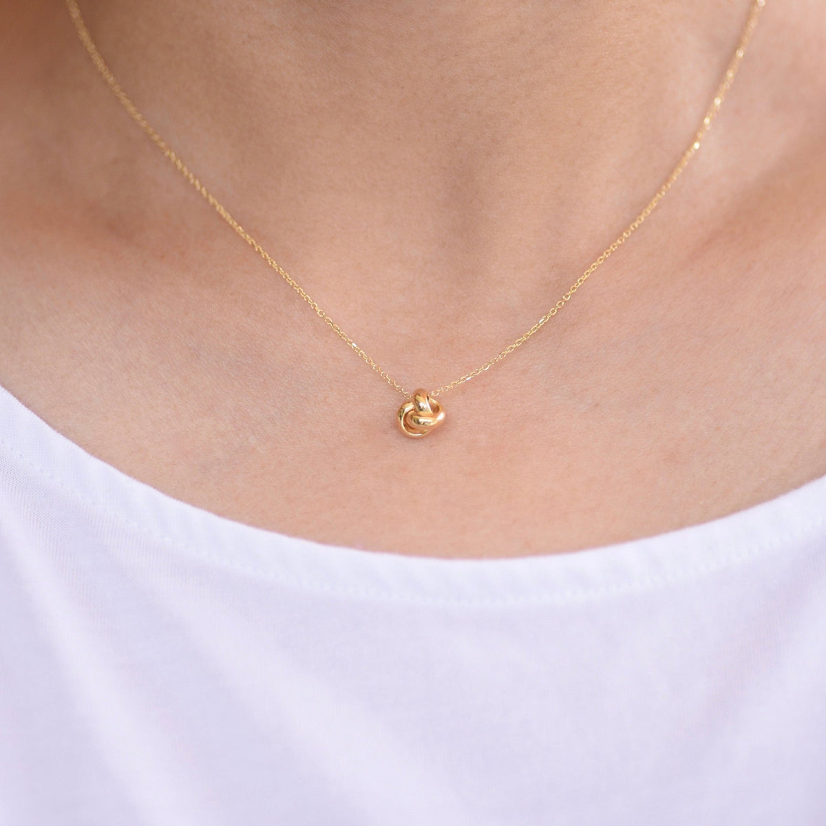 14K Solid Gold Love Knot Necklace – Dainty Yellow Gold or Three-Tone Knot Necklace - Sash Jewelry